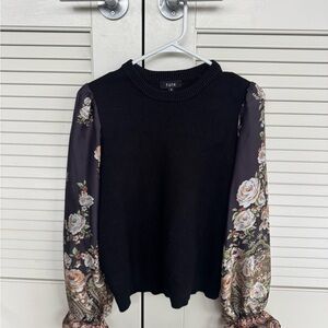 Fate Black Ribbed Sweater with silk detail sleeves